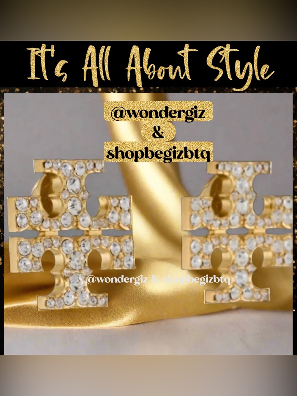 Tory Burch Authentic Kira Crystal Pave Tory Logo Gold Bold Stud Earrings